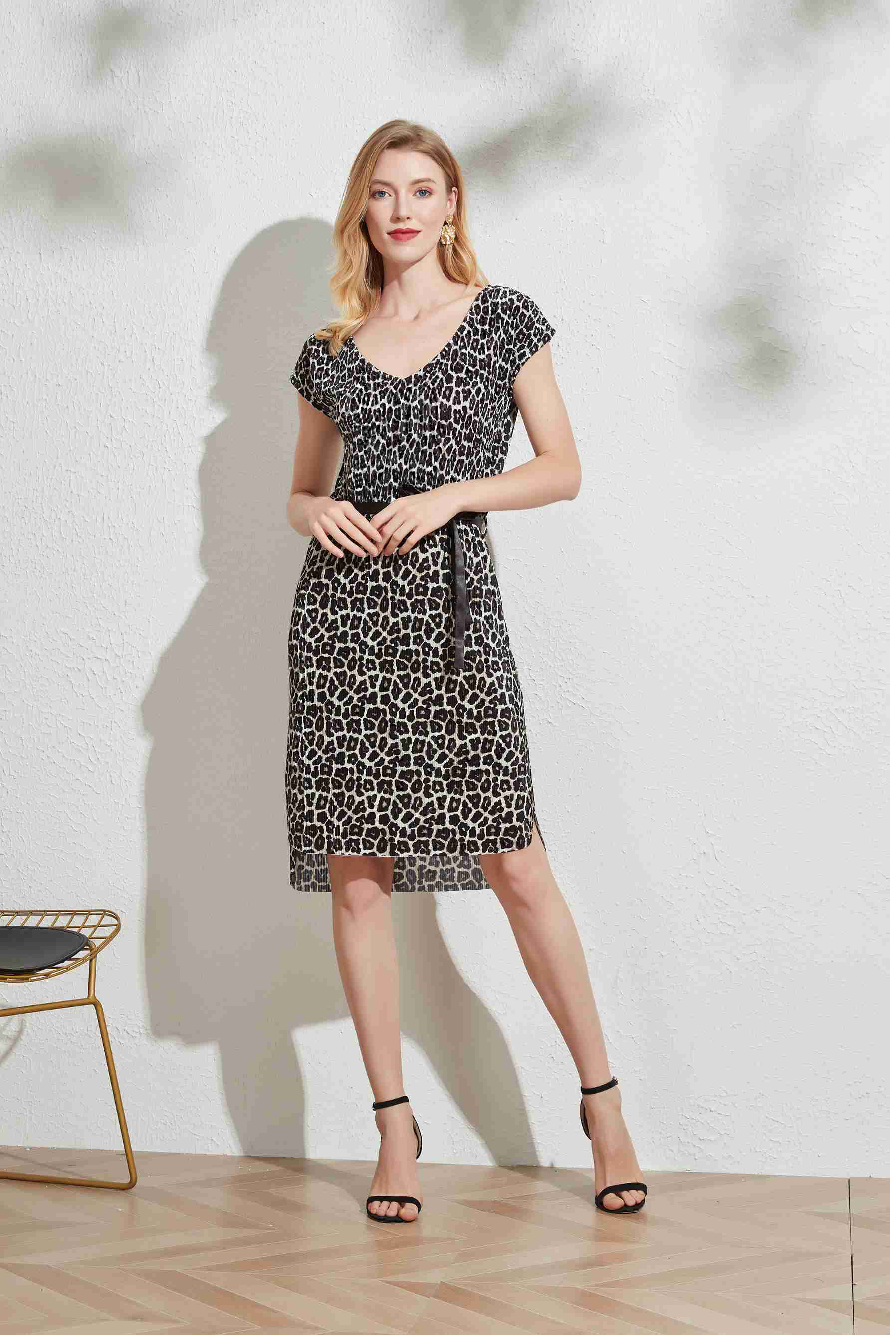 Sexy Fashion Design Women's V-neck Short Sleeve Leopard Dress