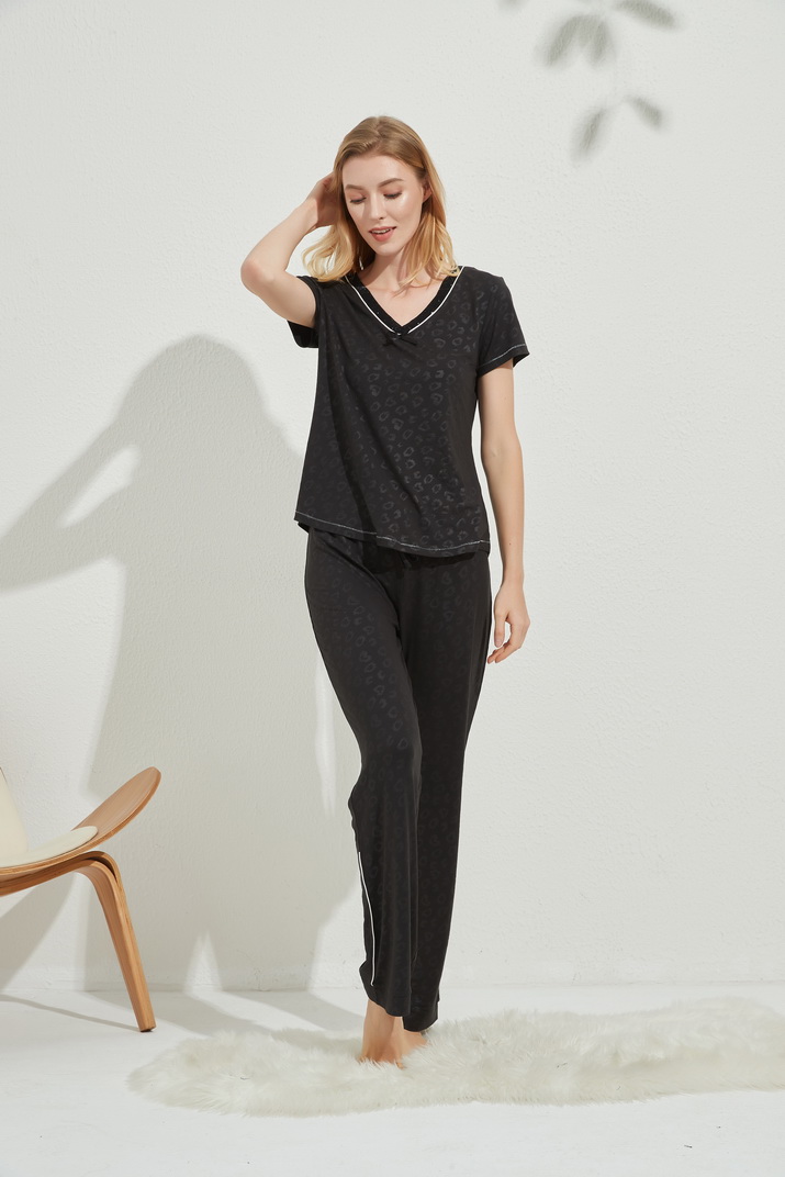 Fashion Lady's Short Sleeve Black Pajama Set