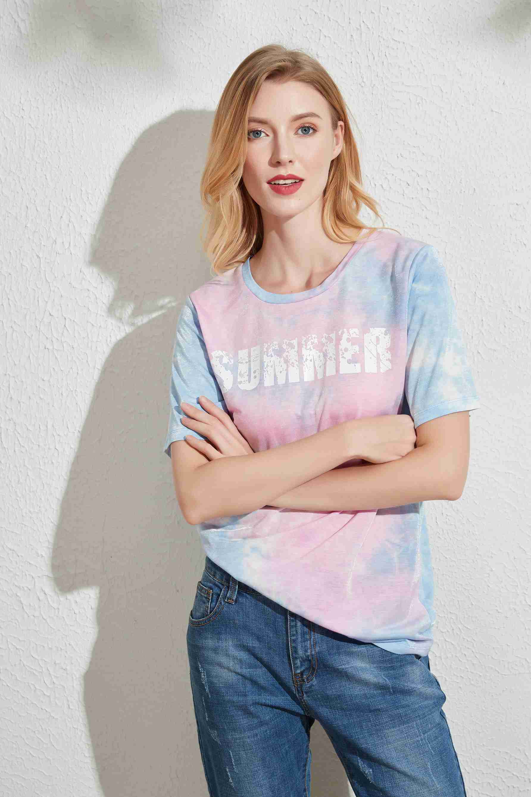 Women's all over tie dye shiny t-shirt