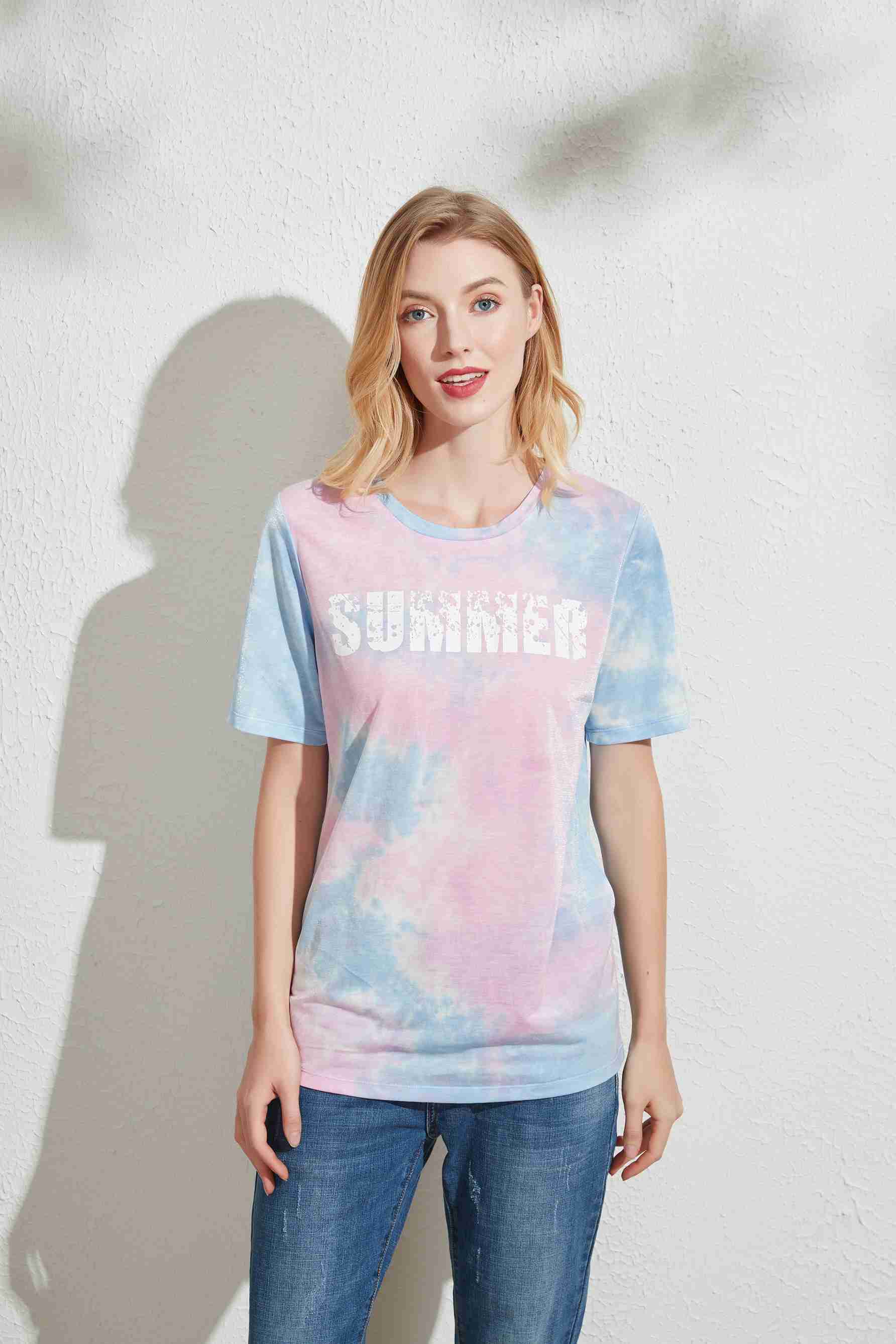 Women's all over tie dye shiny t-shirt