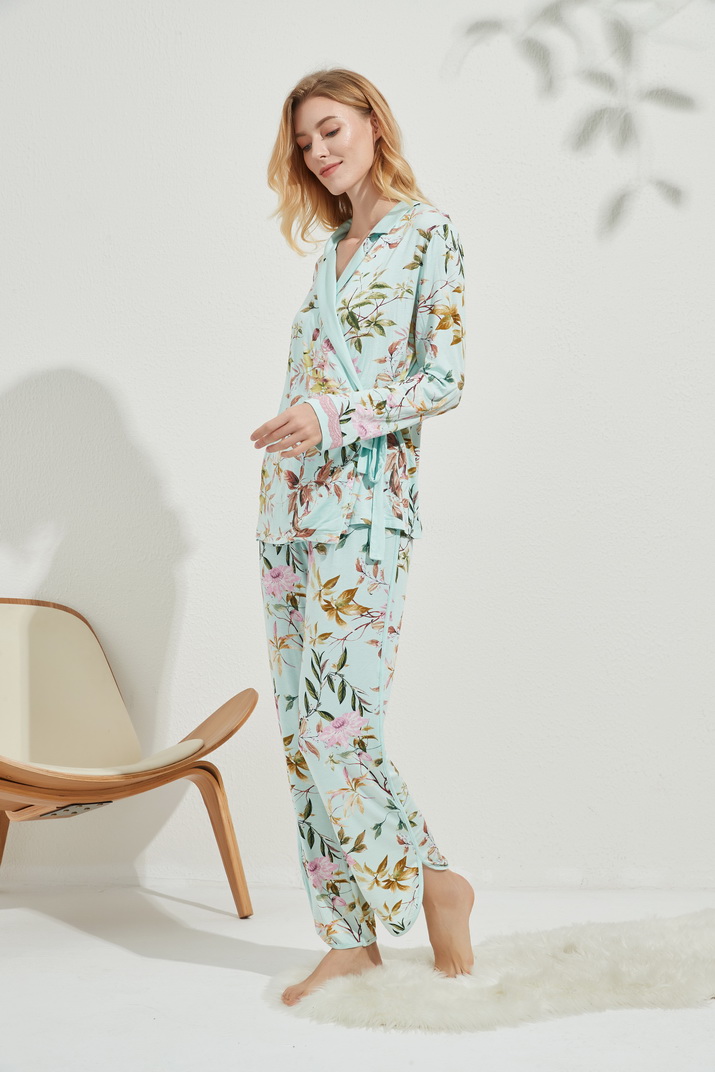 Women's Knitting Print Lapel Long Sleeve Pajama Set