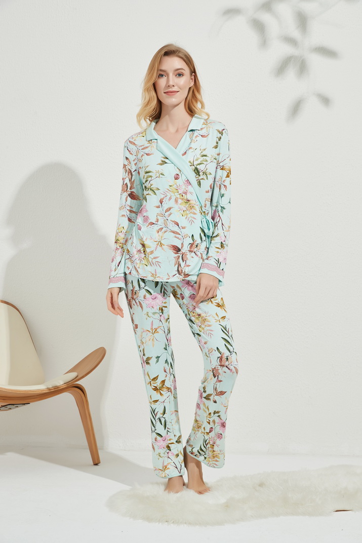 Women's Knitting Print Lapel Long Sleeve Pajama Set
