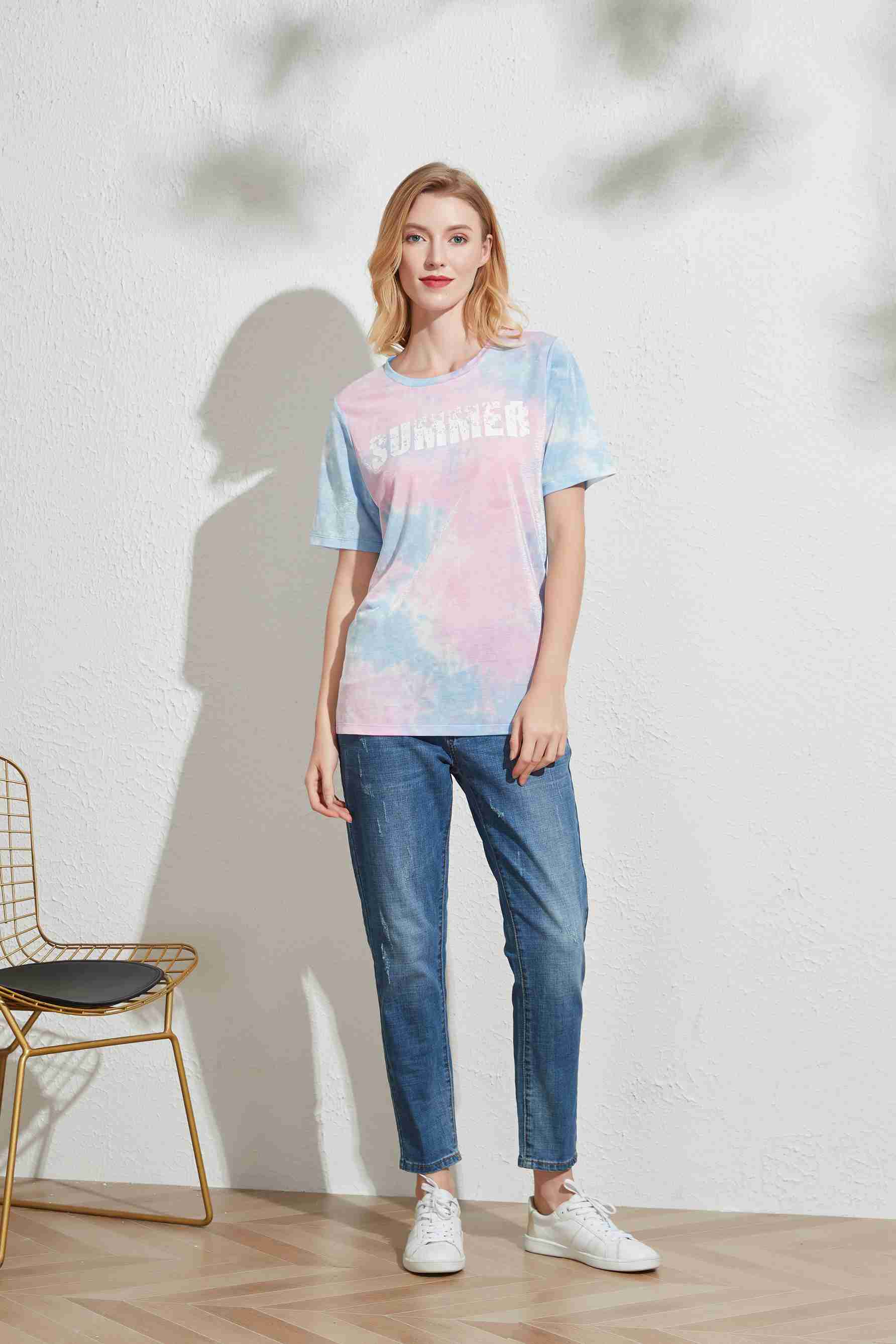 Women's all over tie dye shiny t-shirt